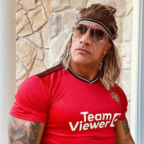 <p>Dwayne Johnson/Instagram</p> Dwayne Johnson as David Beckham for Halloween on Oct. 31, 2023