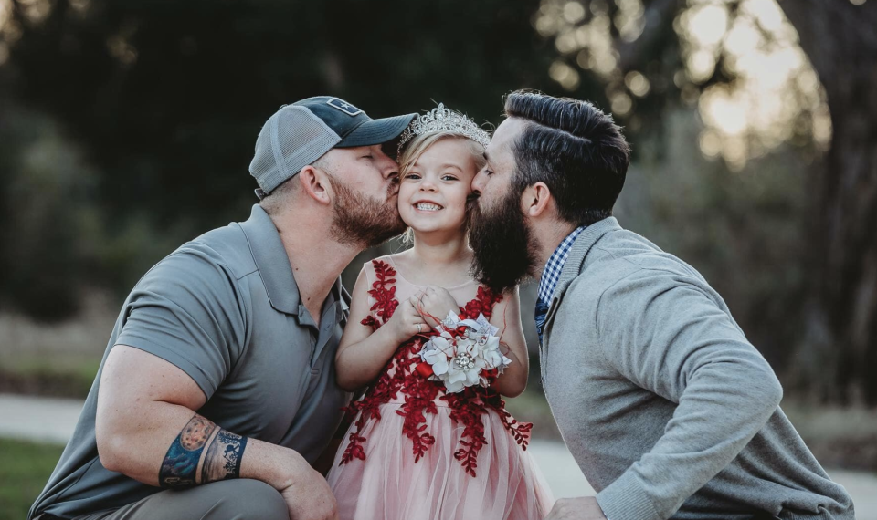 Dylan Lenox, left, and David Lewis, right, have been co-parenting since Willow, now 5, was 18 months old. (Photo: Willie + Rose Photography)