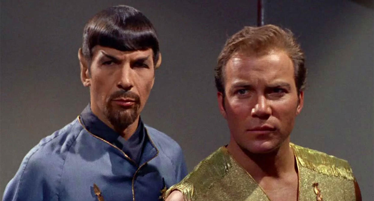 Leonard Nimoy as Spock and William Shatner as Kirk in the 1967 <i>Star Trek</i> episode <i>‘Mirror, Mirror’</i> (CBS)