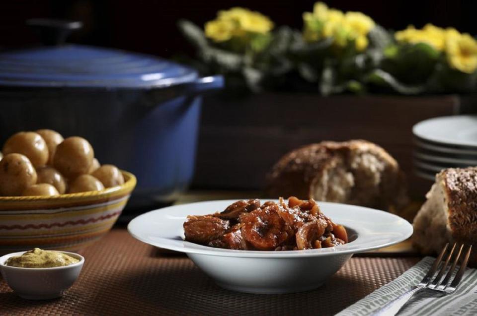 Smoky Pork Stew With Cabbage and Sauerkraut