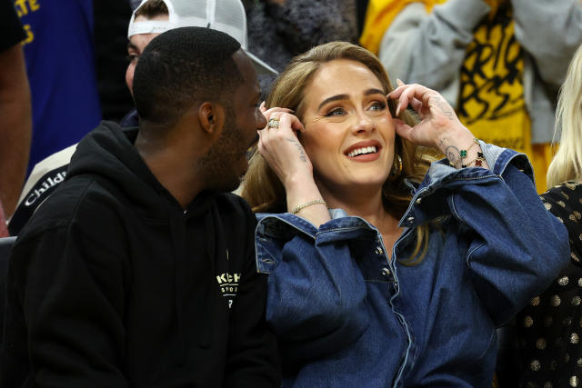 Adele Wore an All-Leather Jumpsuit and Louis Vuitton Coat Courtside