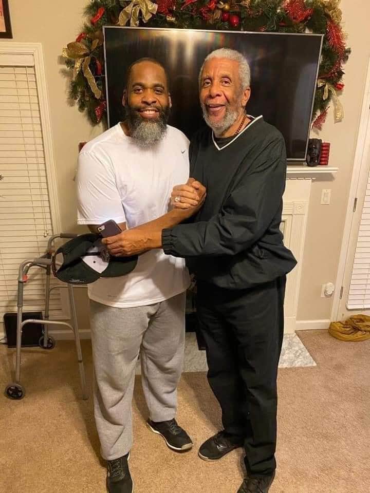 This picture of Kwame Kilpatrick and his father, Bernard, is making the rounds on social media, courtesy of family and friends joyful over the younger Kilpatrick’s prison sentence commutation. (Facebook)