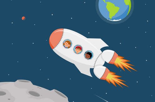 <span class="caption">America's space race with Russia revealed an education system that was not up to the task, with many children diagnosed with ADHD.</span> <span class="attribution"><a class="link " href="https://www.shutterstock.com/image-vector/travel-on-space-ship-astronauts-children-582484786?studio=1" rel="nofollow noopener" target="_blank" data-ylk="slk:Shutterstock;elm:context_link;itc:0;sec:content-canvas">Shutterstock</a></span>