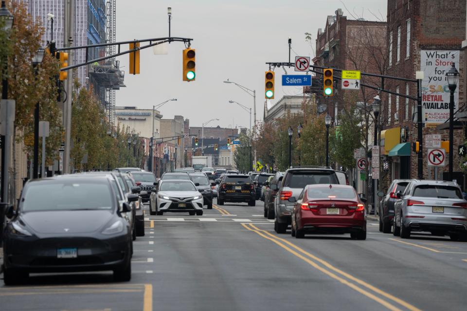 Main Street in downtown Hackensack, NJ on Tuesday Nov. 7, 2023.