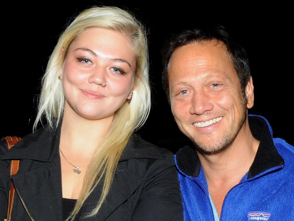 Elle King and comedian Rob Schneider pose at The Ice House Comedy Club on October 22, 2009 in Pasadena, California