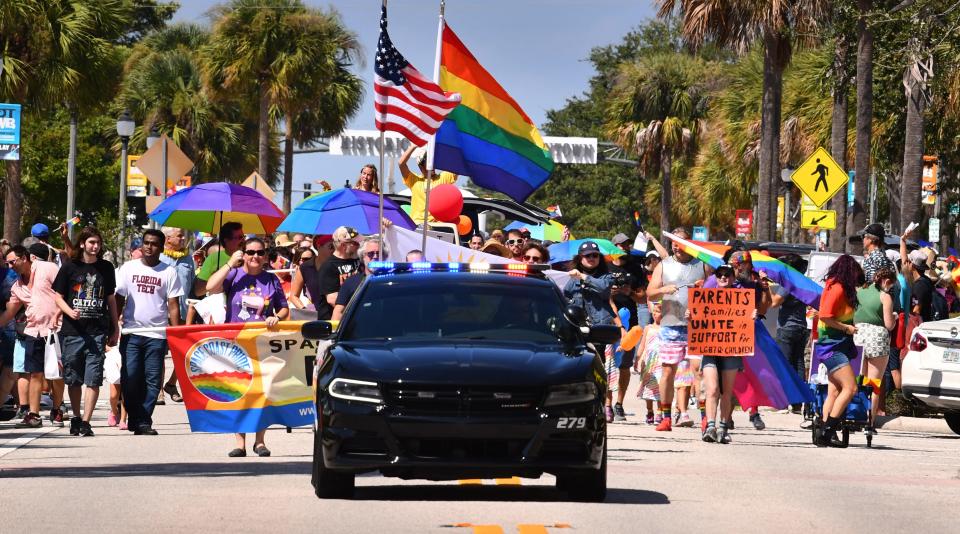 The Space Coast Pride Parade headed east down New Haven Ave. 