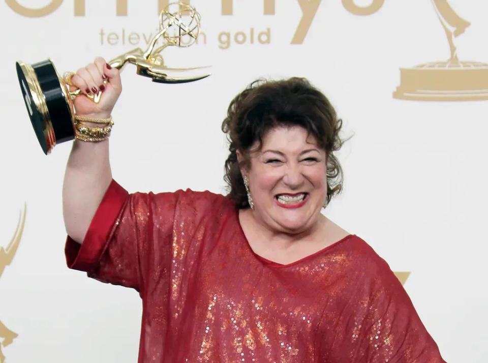 Margo Martindale holds the Emmy for best supporting actress in a drama series backstage at the 63rd Primetime Emmy Awards in 2011. She took the trophy for her role in "Justified."