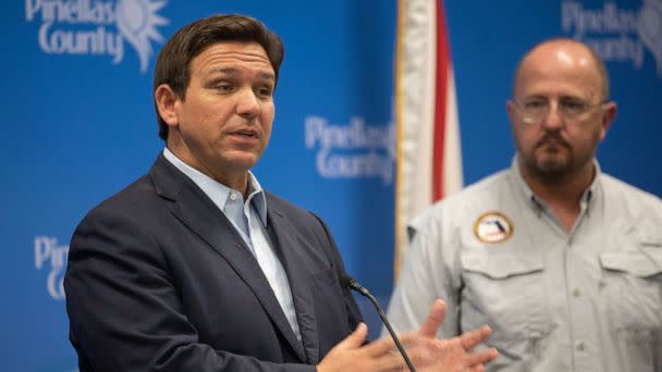 PHOTO: Gov. Ron DeSantis held a press conference as Florida awaits Hurricane Ian's arrival, at the Pinellas County Emergency Operations Center on Sept. 26, 2022, in Largo, Fla. (Angelica Edwards/Tampa Bay Times via ZUMA Press Wire)