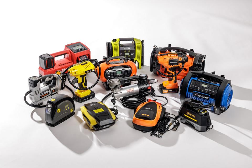 an array of portable tire inflators