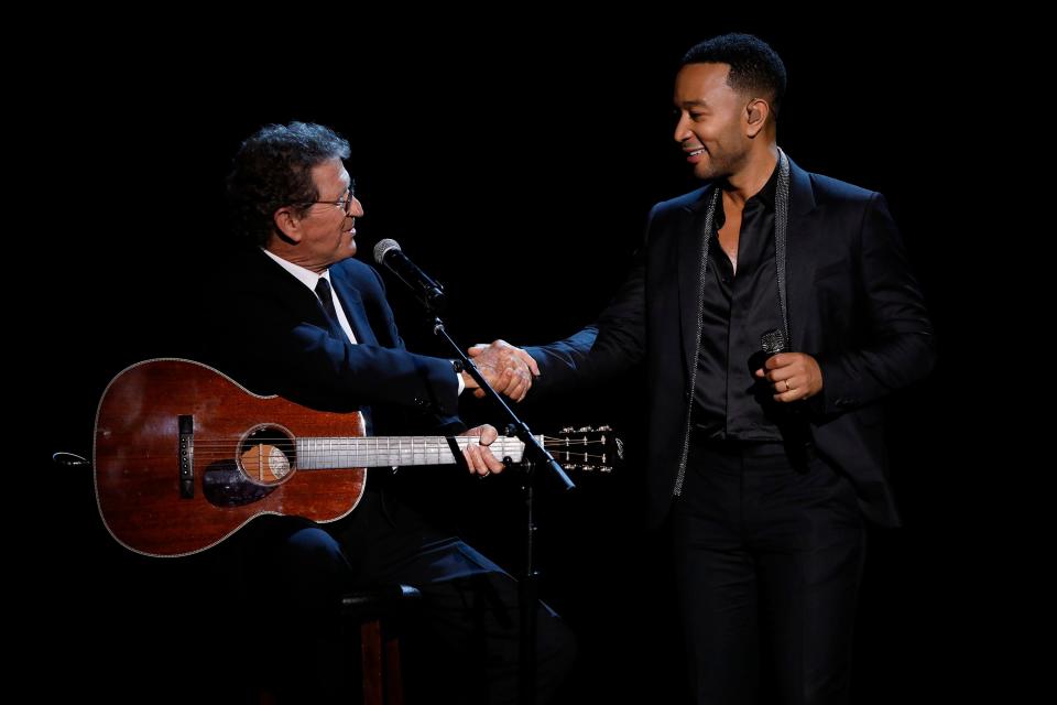 Mac Davis and John Legend at the Elvis All Star Tribute in 2018.