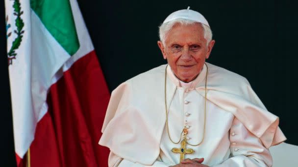 PHOTO: Pope Benedict XVI listens to a speech during his welcome ceremony at the airport in Silao, Mexico, March 23, 2012.  (Gregorio Borgia/AP, FILE)