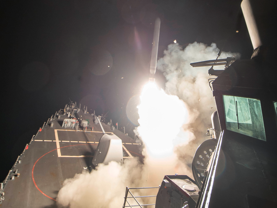 U.S. Navy guided-missile destroyer USS Ross (DDG 71) fires a tomahawk