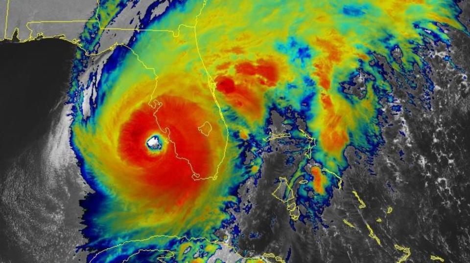 Hurricane Ian with 155 mph winds nearing the southwest coast of Florida Sept. 28, 2022.