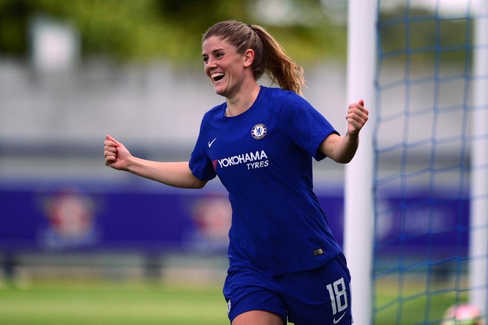 Brace: Maren Mjelde's goals set Chelsea on course for a convincing win: Chelsea FC via Getty Images