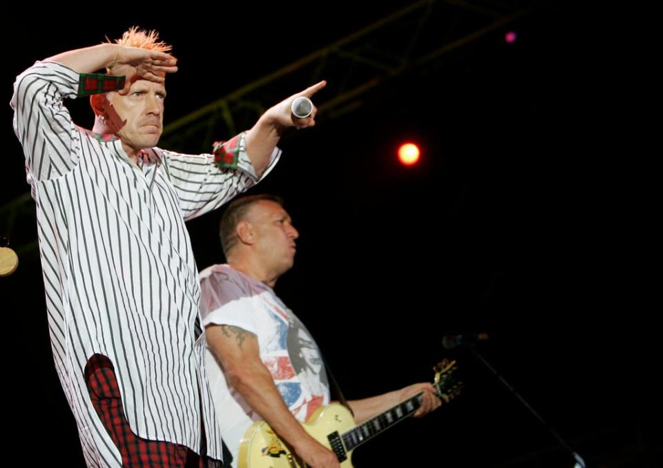 Lydon, left, and Steve Jones of British band the Sex Pistols perform at a 2008 concert in Serbia (Copyright 2021 The Associated Press. All rights reserved.)