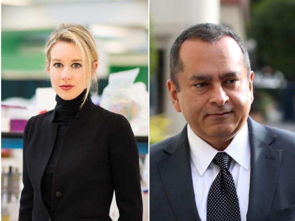 Elizabeth Holmes, Sunny Balwani, Naveen Andrews and Amanda Seyfried