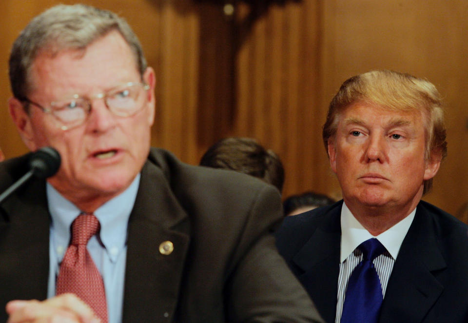 In a photo from July 2005,&nbsp;Donald Trump (R), then president of the Trump Organization, listens as&nbsp;Sen.&nbsp;James Inhofe (R-Okla.) testifies before the Federal Financial Management, Government Information, and International Security Subcommittee&nbsp;on the topic of "U.S. Financial Involvement in Renovation of U.N. Headquarters." (Photo: Joe Raedle via Getty Images)