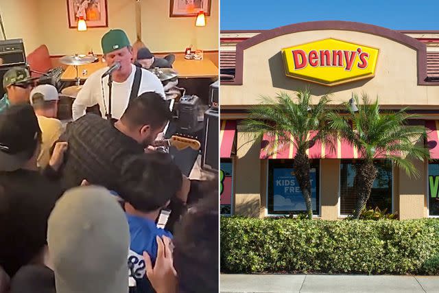 <p>tom delonge/instagram</p> Blink 182 perform at Denny's