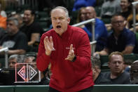 Rutgers head coach Steve Pikiell shouts from the sidelines during the first half of an NCAA college basketball game against the Miami, Wednesday, Nov. 30, 2022, in Coral Gables, Fla. (AP Photo/Marta Lavandier)