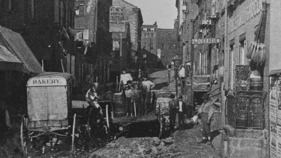 Social Gospel advocates in the late 1800s spoke out against the economic inequities that helped create crowded urban slums like this one in the Five Points neighborhood of Lower Manhattan in New York City, circa 1885. - Archive Photos/Getty Images