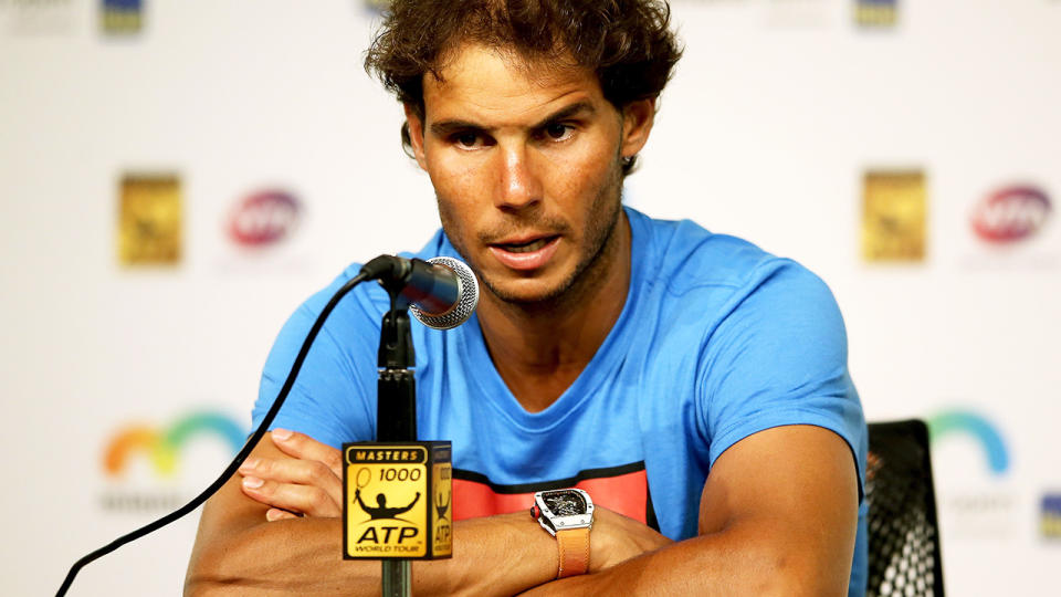 Rafael Nadal, pictured here speaking to the media at the Miami Open in 2016. 