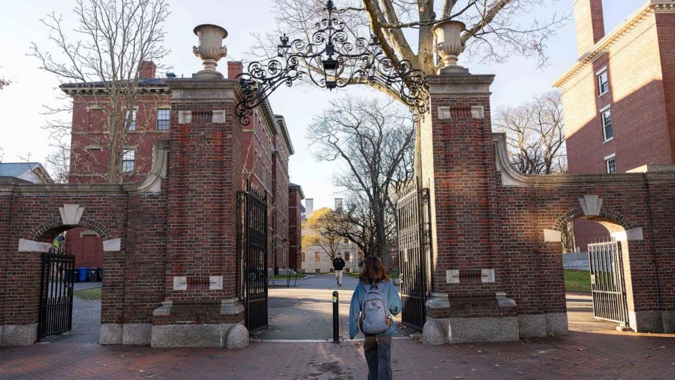 PHOTO: Students walk through the Harvard University campus, Dec. 12, 2023, in Cambridge, Mass. (Mel Musto/Bloomberg via Getty Images, FILE)