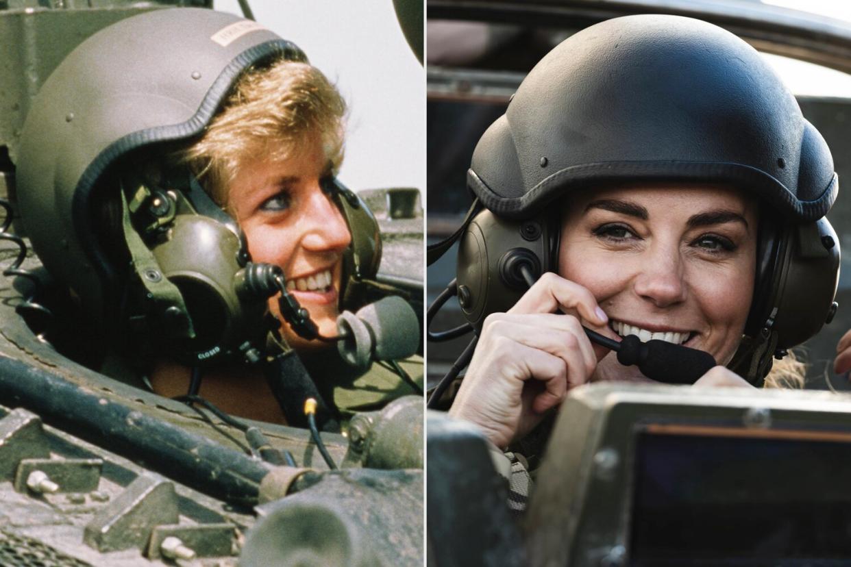 Princess Diana (1961 - 1997) driving an armoured vehicle with the Royal Hampshire Regiment at Tidworth, Hampshire, 23rd June 1988. Kate Middleton Channels Princess Diana in Army Base Photos