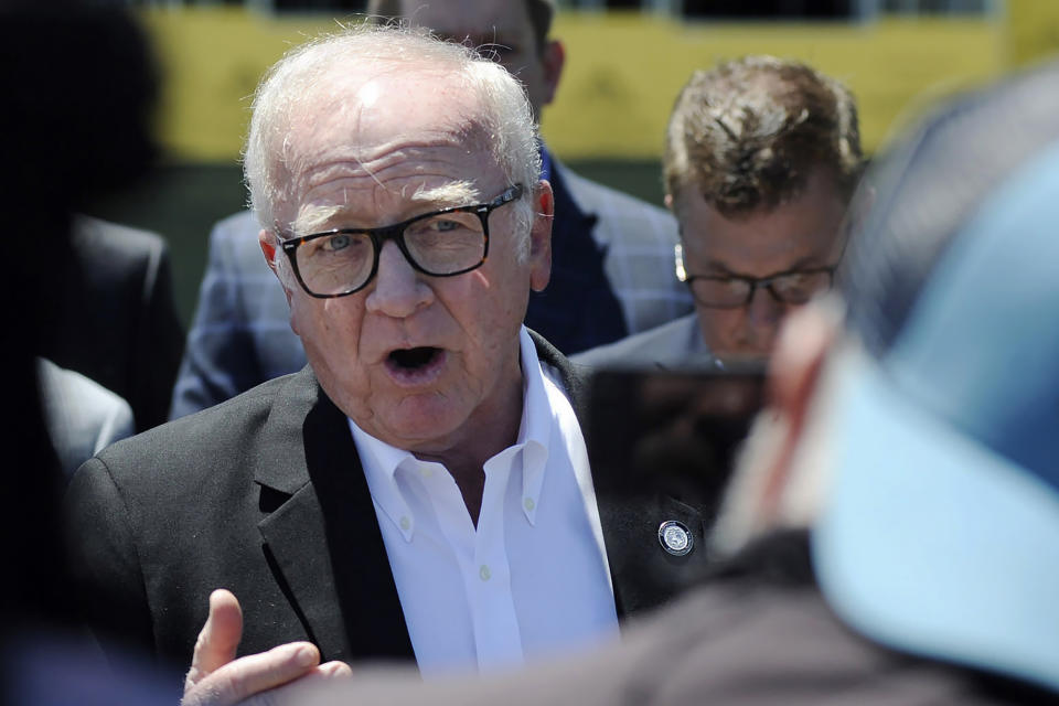 Harry Reeder, a Presbyterian pastor who opposes abortion, addresses the media outside the site of a new women's clinic being constructed by Planned Parenthood in Birmingham, Ala., on Thursday, June 13, 2019. The organization is working on the project despite a new state law that virtually bans abortion in Alabama, and critics say they hope to prevent the clinic from opening. (AP Photo/Jay Reeves)