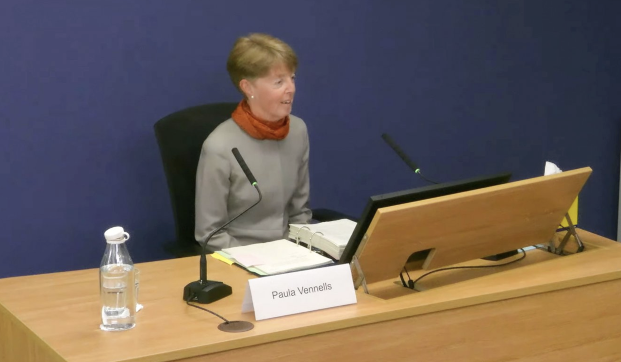 Paula Vennells gives evidence to the Post Office inquiry. (youtube)