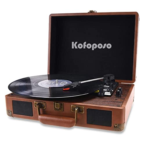 Kofoposo Vinyl Record Player,Record Players for Vinyl with Speakers,Portable Record Player Suitcase Design,Vinyl to MP3 Recording with Bluetooth,USB Drive,RCA Out,AUX in Funtion,Brown