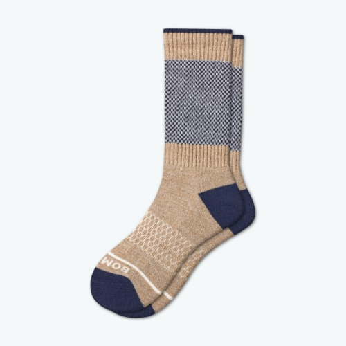 pair of tan and navy blue bombas wool socks