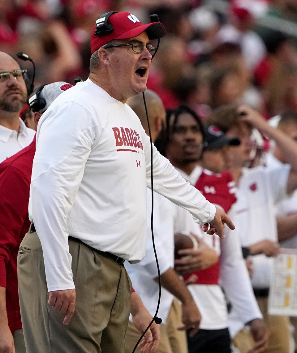 Wisconsin head coach Paul Chryst argues a call during the first quarter of the season-opening game against Illinois State on Sept. 3 at Camp Randall Stadium. Chryst was fired on Oct. 2, five games into his eighth season as head coach.