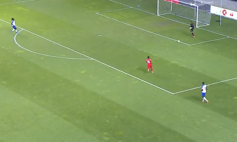 Haiti goalie gives up an own goal.