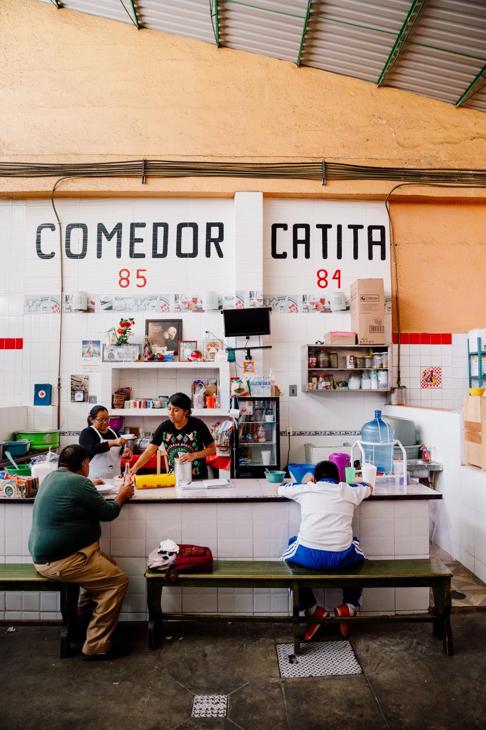 Comedor Catita, one of the many eateries at Mercado 20 de Noviembre, which is one of Oaxaca City’s most popular markets. Its halls wind around like a labyrinth and are stocked with many local specialties, including moles, tlayudas, mezcal, and chapulines (grasshoppers).