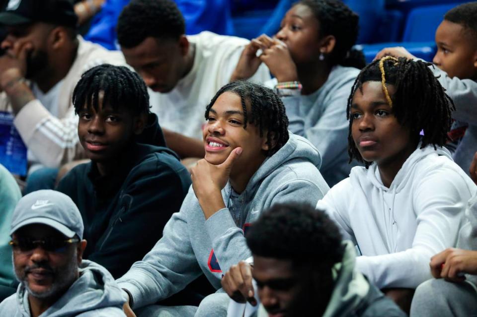 Class of 2025 Kentucky men’s basketball recruits Caleb Wilson, Darius Acuff Jr. and Jasper Johnson watch from the stands during Big Blue Madness at Rupp Arena last Friday.