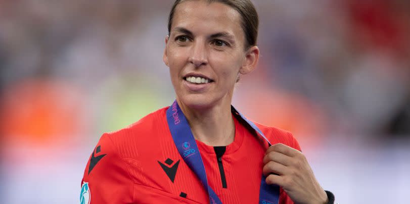 london, england   july 31 fourth official stephanie frappart with her medal after the uefa womens euro england 2022 final match between england and germany at wembley stadium on july 31, 2022 in london, united kingdom photo by visionhausgetty images