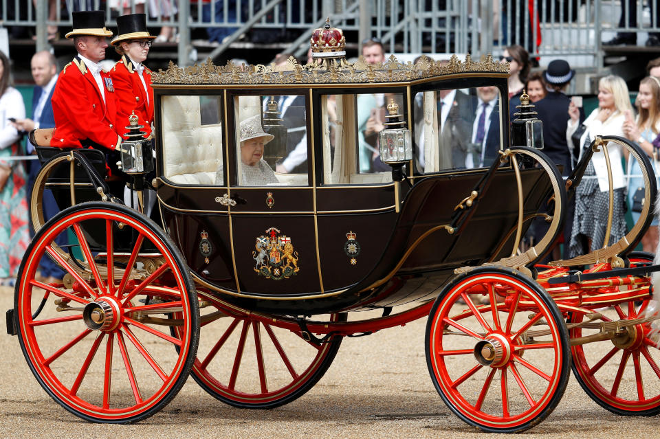 Britain's Queen Elizabeth takes part in the Trooping the Colour parade in central London, Britain June 8, 2019. REUTERS/Peter Nicholls