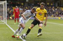 <p>Sunderland’s Fabio Borini in action with Watford’s Craig Cathcart </p>