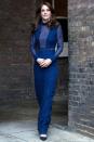 <p>Before Prince William and Kate Middleton begin their trip to India and Bhutan, they attended a pre-tour dinner, where the Duchess sported a bright cobalt gown with a plunging neckline by Indian designer Saloni. </p>