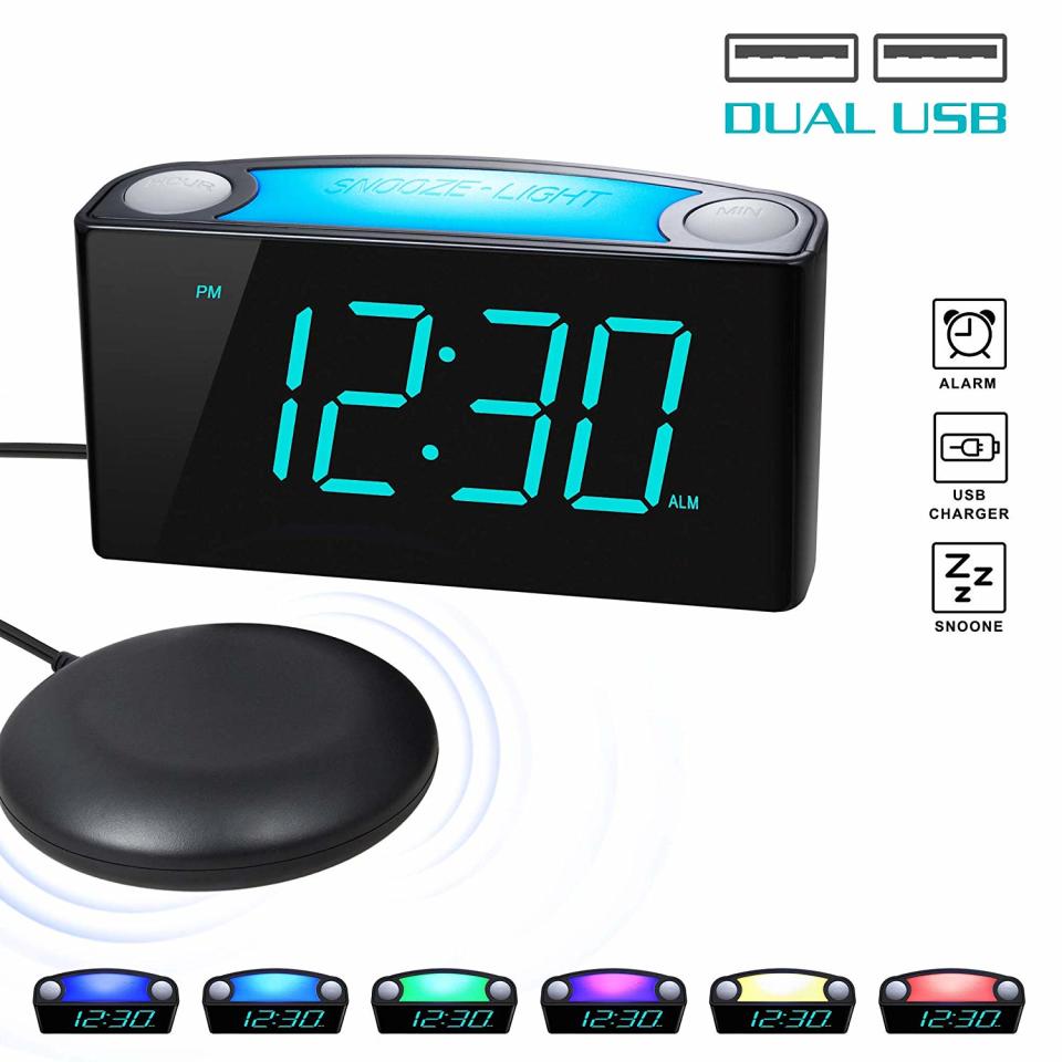 rocam digital alarm clock on a white background