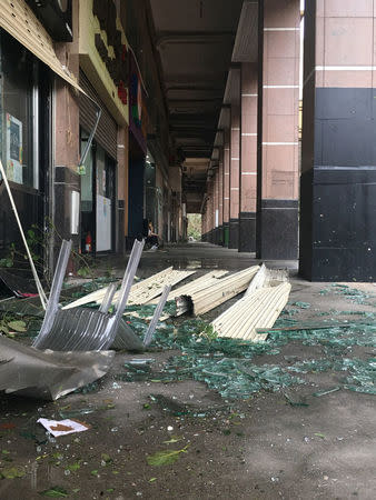 Debris is seen following Typhoon Hato in Old Macau, Macau, China, August 23, 2017 in this picture obtained from social media. Deo Carmel Viste via REUTERS