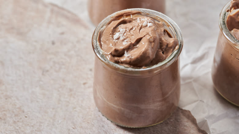 vegan chocolate tofu mousse on table