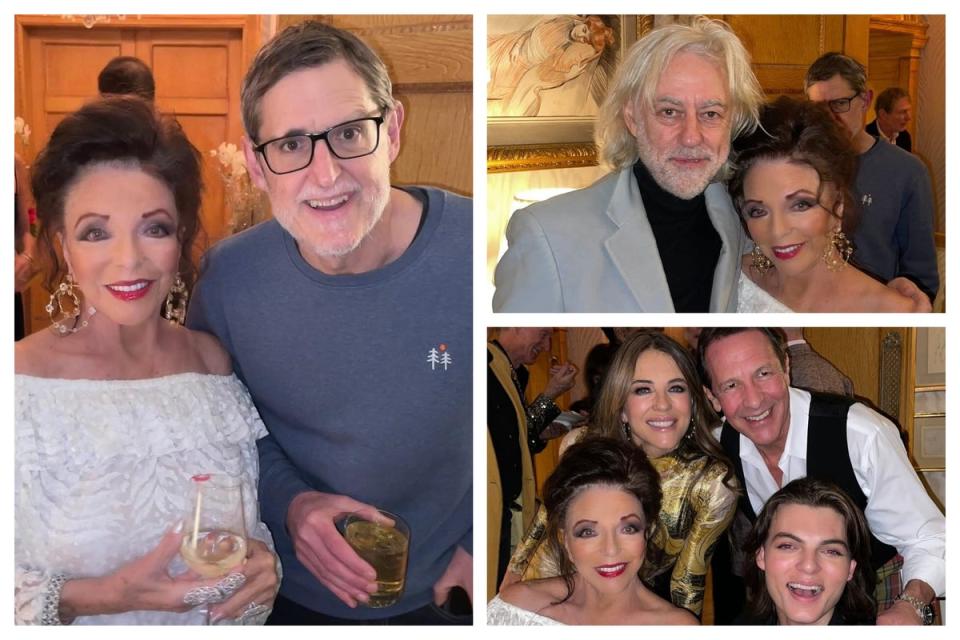 Dame Joan Collins' Christmas party: Louis Theroux, Sir Bob Geldof, Elizabeth Hurley, Percy Gibson and Damian Hurley (Dame Joan Collins / INSTAGRAM)