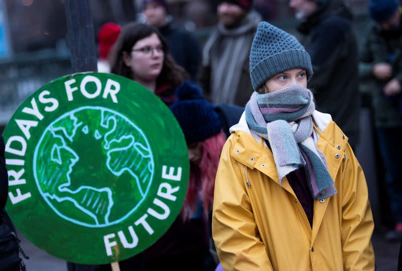 Swedish environmental activist Greta Thunberg attends a climate strike in Stockholm