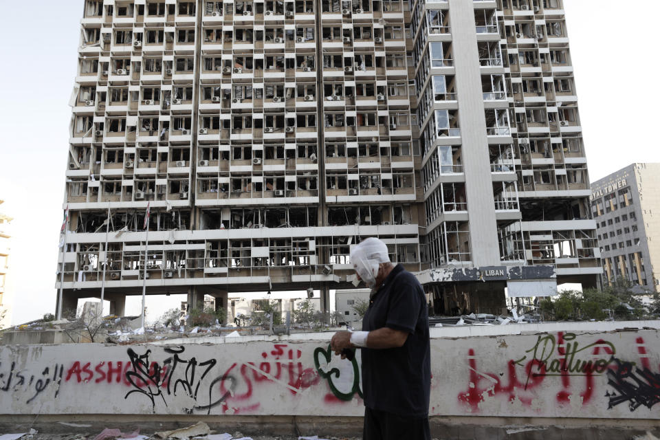 Destruction is seen after a massive explosion in Beirut, Lebanon, Wednesday, Aug. 5, 2020. The explosion on Tuesday flattened much of a port and damaged buildings across Beirut, sending a giant mushroom cloud into the sky. In addition to those who died, more than 3,000 other people were injured, with bodies buried in the rubble, officials said. (AP Photo/Hassan Ammar)