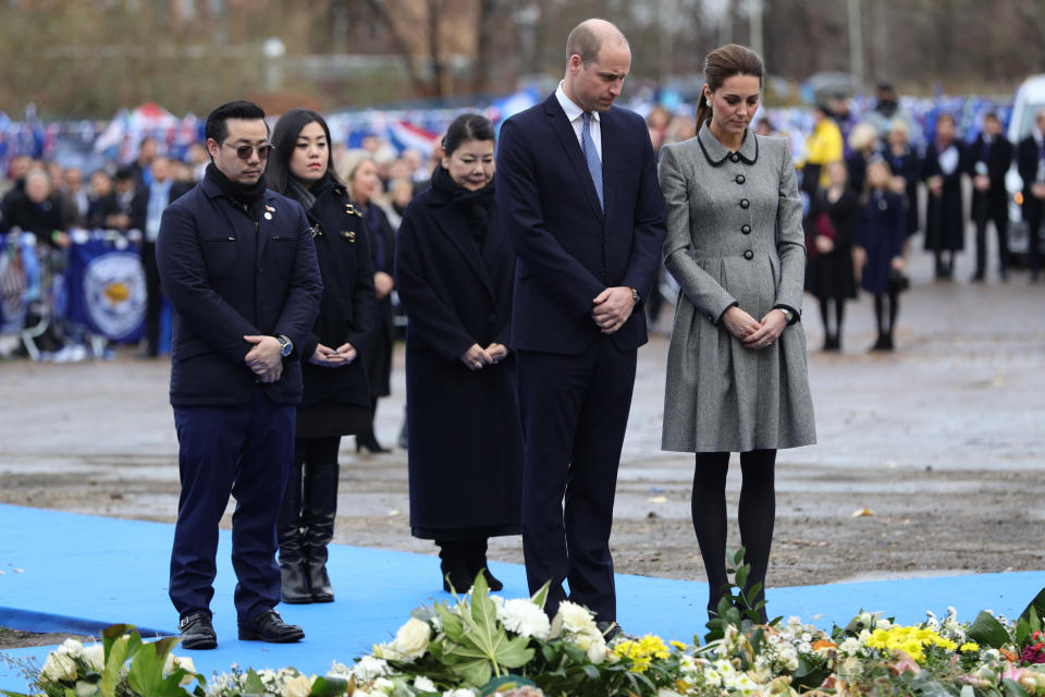 The Duke and Duchess join Mr Vichai’s family during a quiet moment of reflection (Photo: PA)