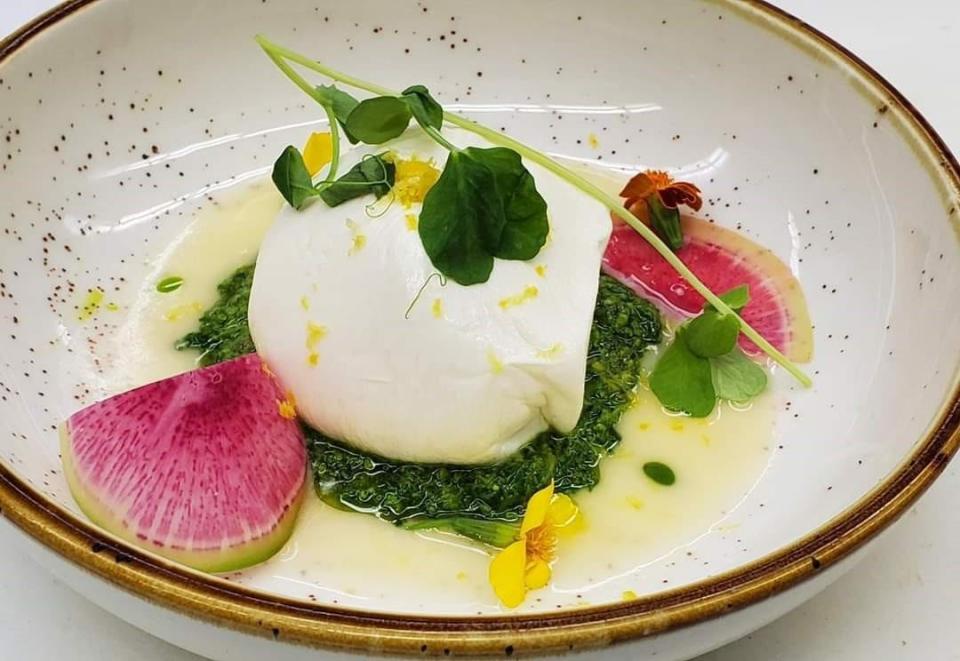 Image: Burrata
Vesta Wood-Fired's chef, Christine Nunn, recently featured as starting dish, burrata with a ramp pesto. Ramps, Nunn says, are a true harbinger of spring.
(Photo: photo courtesy of Christine Nunn)