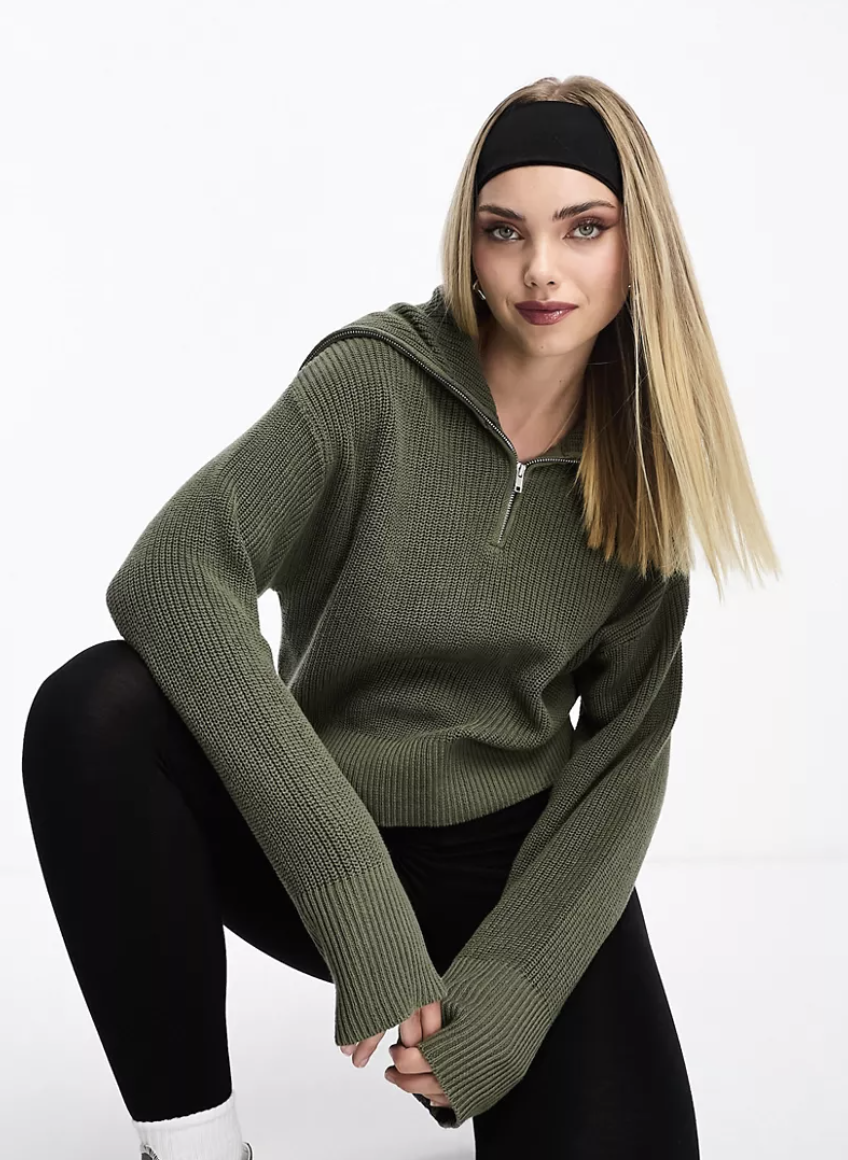 Monki High Zip Neck Knitted Sweater ASOS