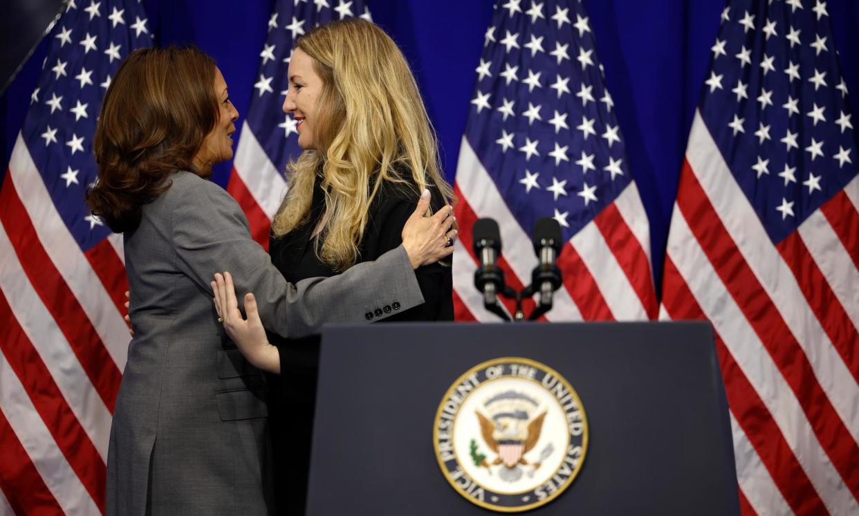 <span>Kamala Harris embraces Kate Cox, who was denied an abortion last year, in College Park, Maryland, on 24 June.</span><span>Photograph: Kevin Dietsch/Getty Images</span>