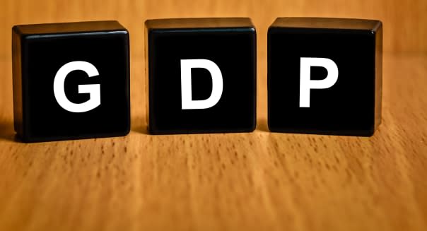 gross domestic product or GDP text on black block